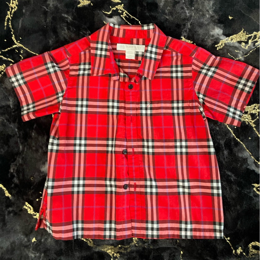 Burberry Kids Red and Black Plaid Button-Down Shirt